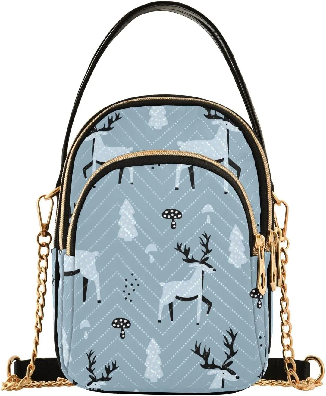 ALAZA Chain Crossbody Bags for Women Cute Reindeer Elk Quilted Shoulder Crossbody Handbags Travel Cross Body Cell Phone Purses Bags