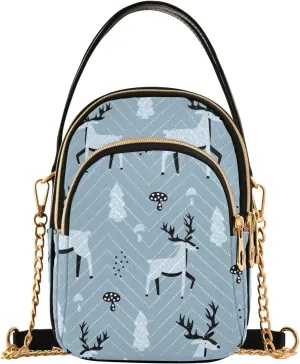 ALAZA Chain Crossbody Bags for Women Cute Reindeer Elk Quilted Shoulder Crossbody Handbags Travel Cross Body Cell Phone Purses Bags