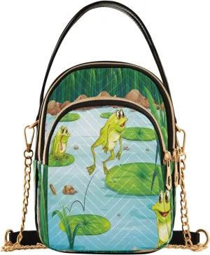 ALAZA Chain Crossbody Bags for Women Frogs in The Pond Quilted Shoulder Crossbody Handbags Travel Cross Body Cell Phone Purses Bags