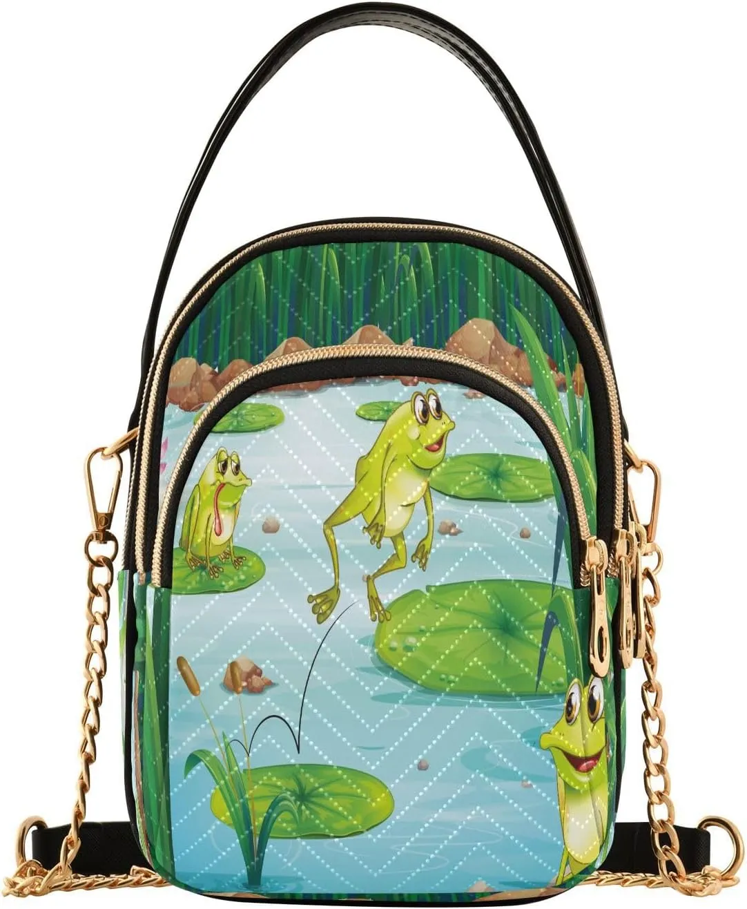 ALAZA Chain Crossbody Bags for Women Frogs in The Pond Quilted Shoulder Crossbody Handbags Travel Cross Body Cell Phone Purses Bags