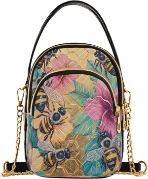 ALAZA Chain Crossbody Bags for Women Honey Bee Bumble Honeycomb Flowers Quilted Shoulder Crossbody Handbags Travel Cross Body Cell Phone Purses Bags