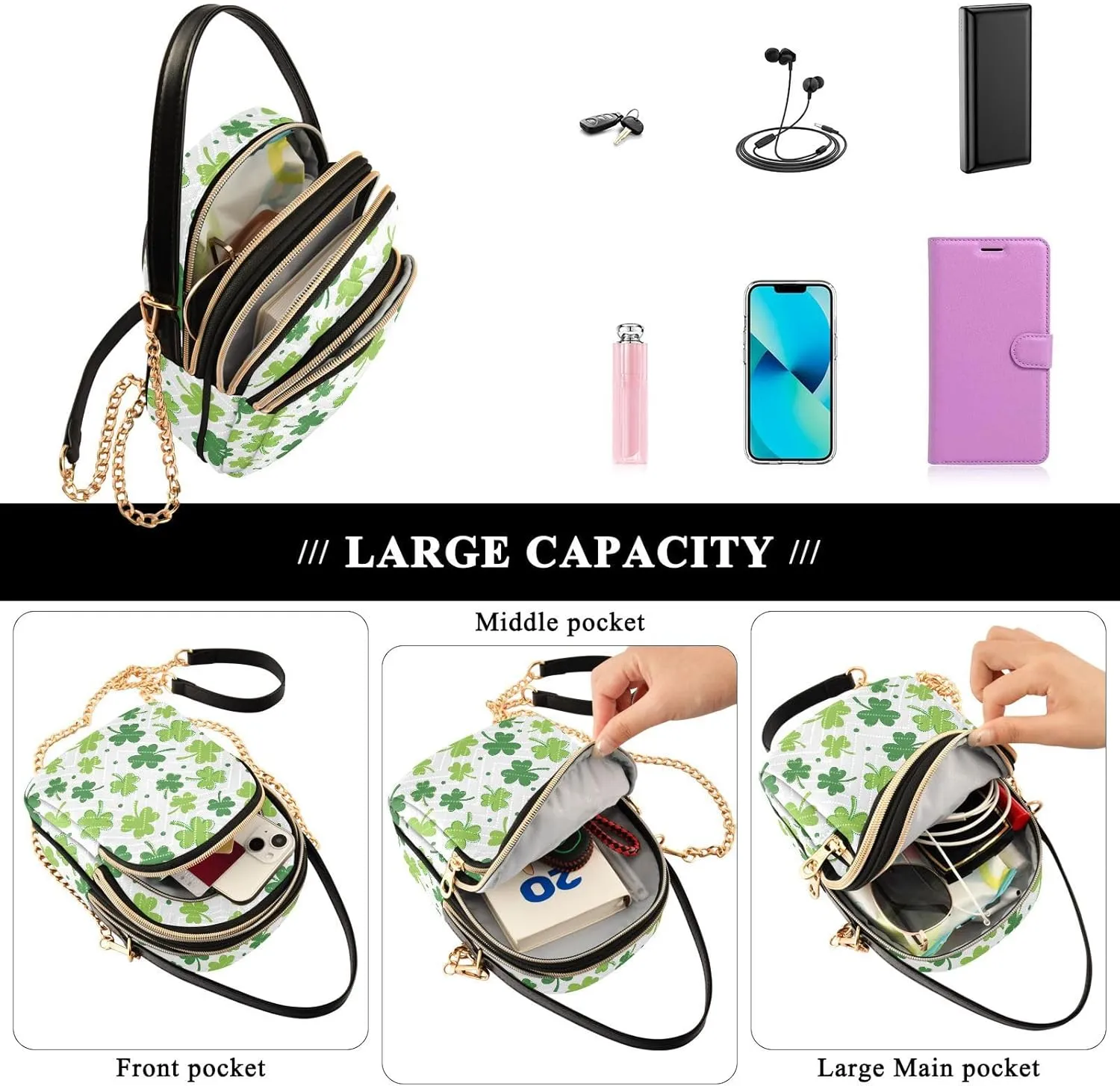 ALAZA Chain Crossbody Bags for Women Quilted Shoulder Crossbody Handbags Travel Cross Body Cell Phone Purses Bags