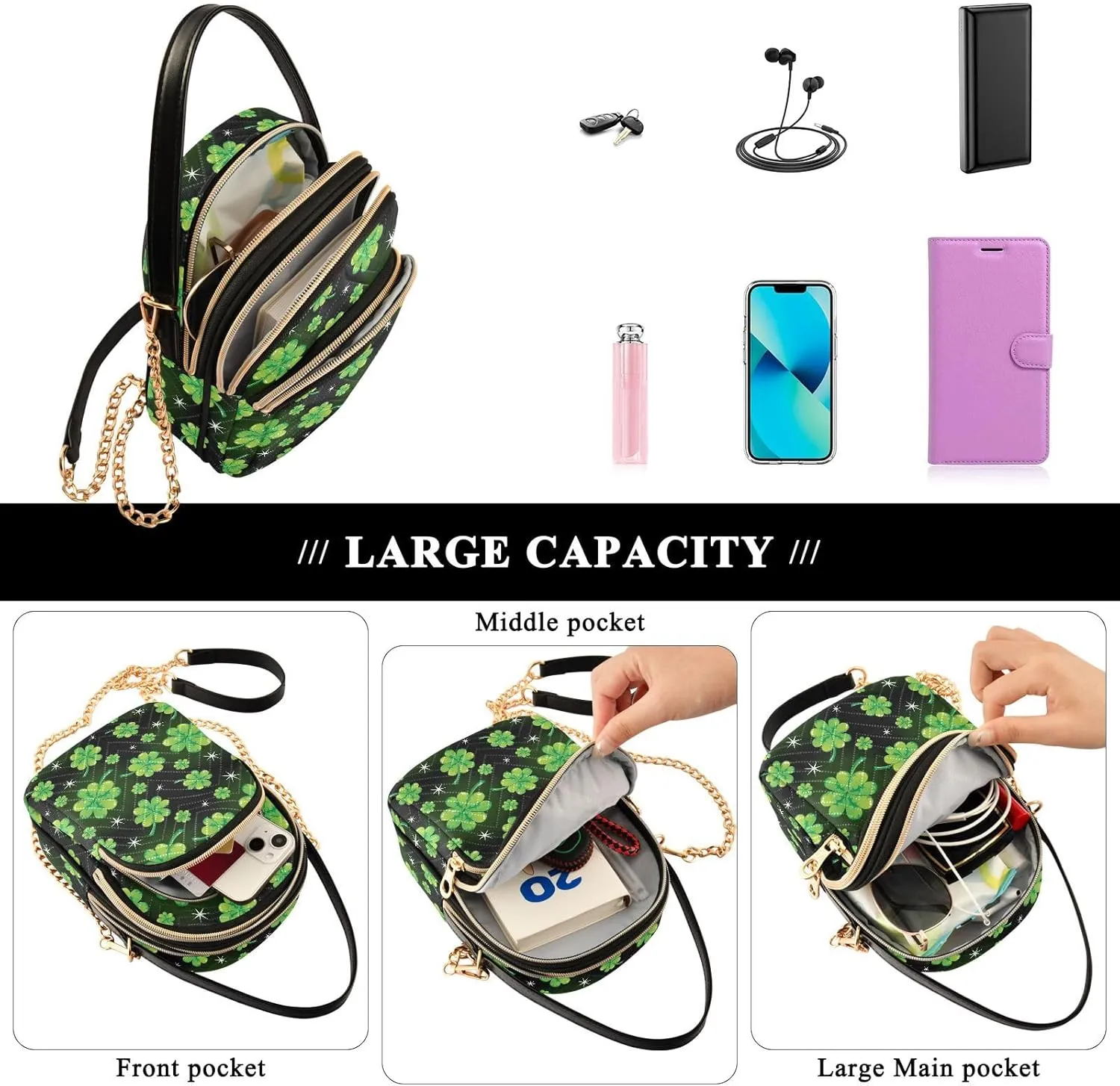 ALAZA Chain Crossbody Bags for Women Quilted Shoulder Crossbody Handbags Travel Cross Body Cell Phone Purses Bags