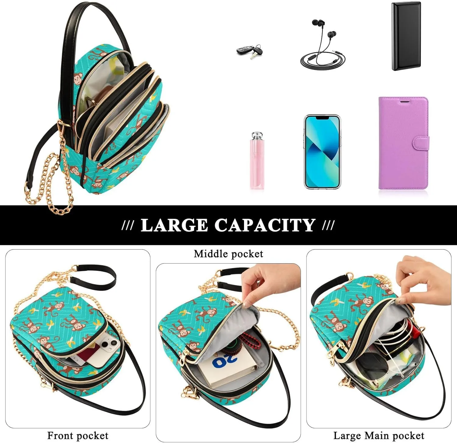 ALAZA Chain Crossbody Bags for Women Quilted Shoulder Crossbody Handbags Travel Cross Body Cell Phone Purses Bags