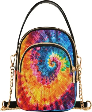ALAZA Chain Crossbody Bags for Women Tie Dye Spiral Colourful Swirl Rainbow Quilted Shoulder Crossbody Handbags Travel Cross Body Cell Phone Purses Bags