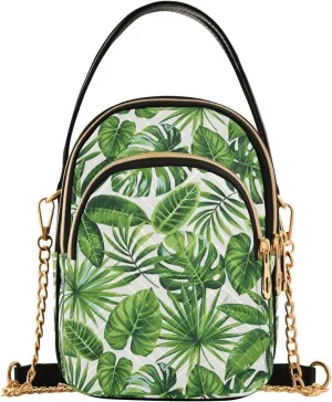 ALAZA Chain Crossbody Bags for Women Tropical Exotic Palm Leaves Quilted Shoulder Crossbody Handbags Travel Cross Body Cell Phone Purses Bags