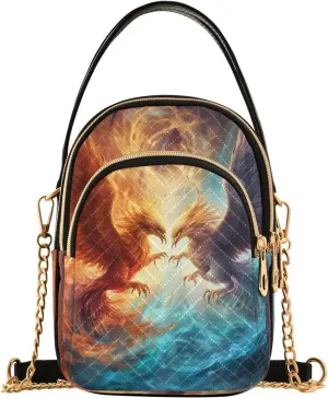 ALAZA Chain Crossbody Bags for Women Two Fire Phoenix Bird Quilted Shoulder Crossbody Handbags Travel Cross Body Cell Phone Purses Bags