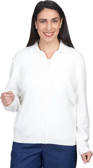 Alfred Dunner Women's Classics Chenille Metallic Zip Cardigan