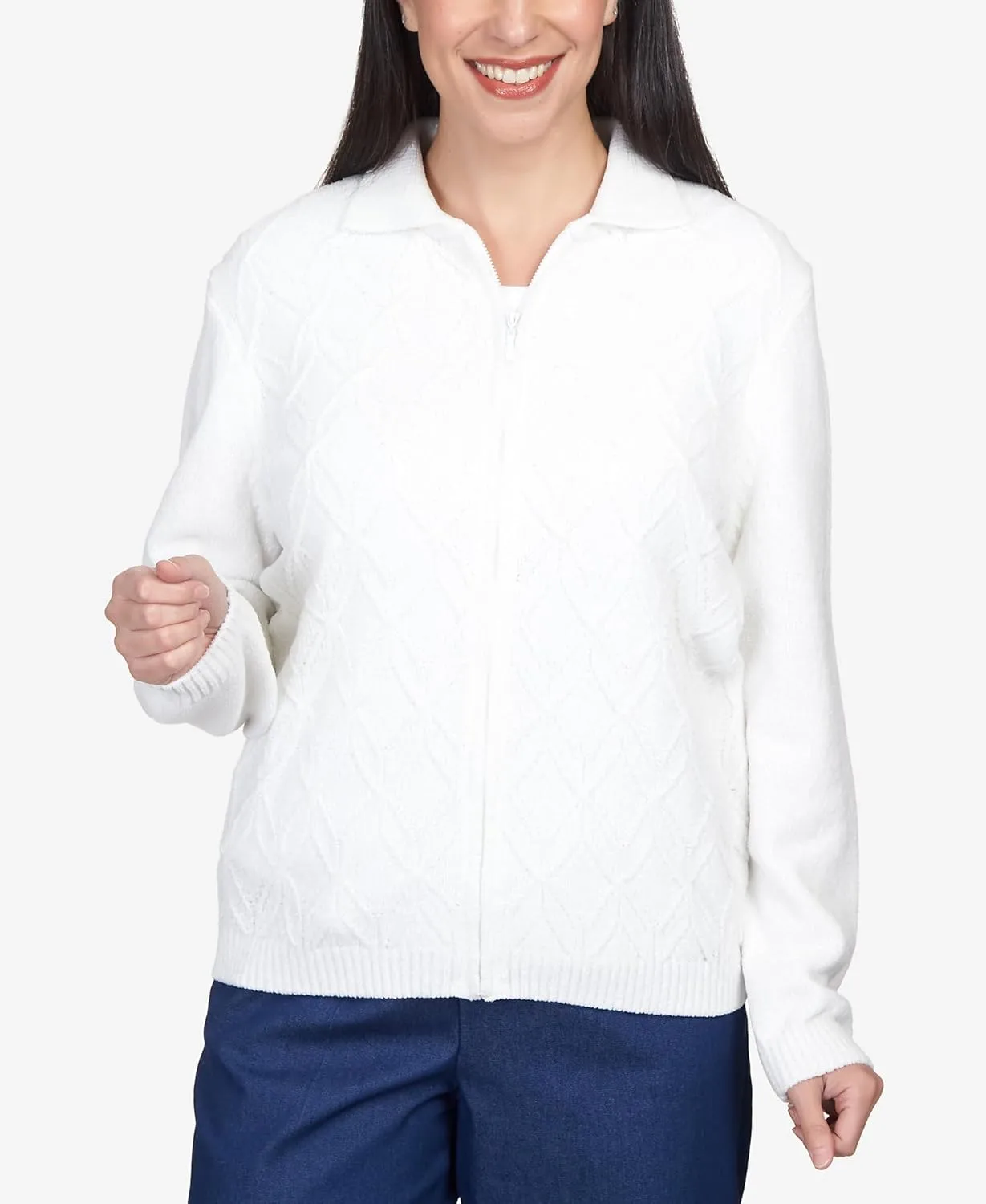 Alfred Dunner Women's Classics Chenille Metallic Zip Cardigan