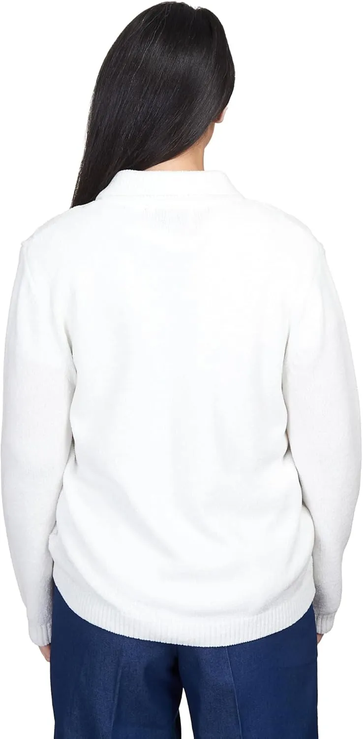Alfred Dunner Women's Classics Chenille Metallic Zip Cardigan
