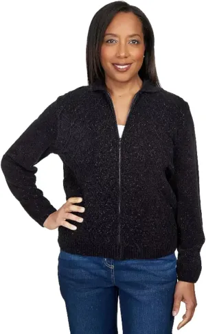 Alfred Dunner Women's Classics Chenille Metallic Zip Cardigan
