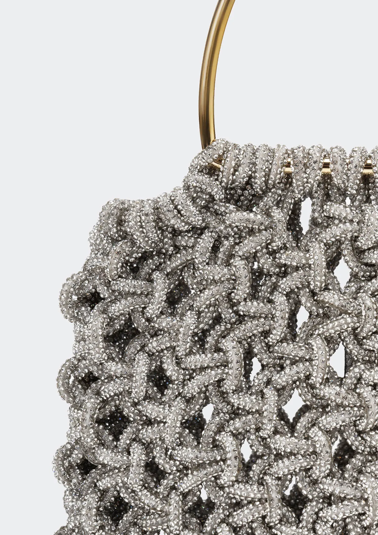 Alice Crystal-Studded Woven Metallic Handle Handbag