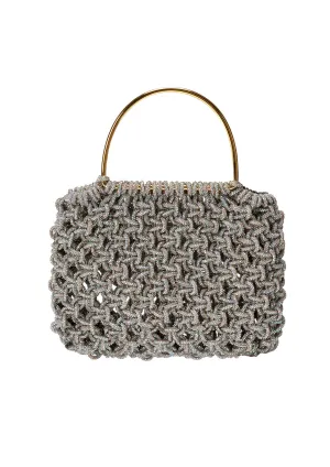 Alice Crystal-Studded Woven Metallic Handle Handbag
