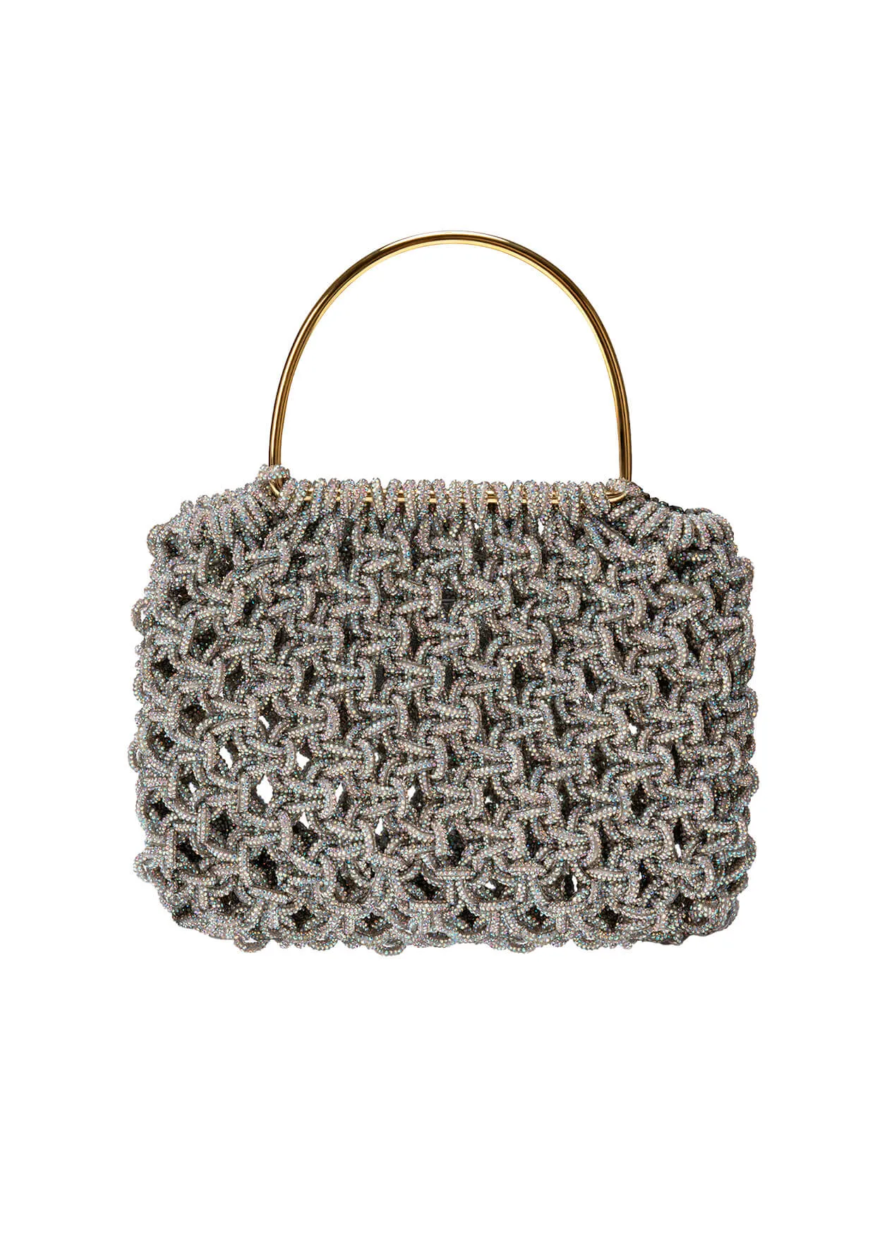 Alice Crystal-Studded Woven Metallic Handle Handbag