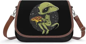Alien Eating Pizza Crossbody Bags for Women PU Leather Tote Bag Purse Shoulder Bag for Travel Office
