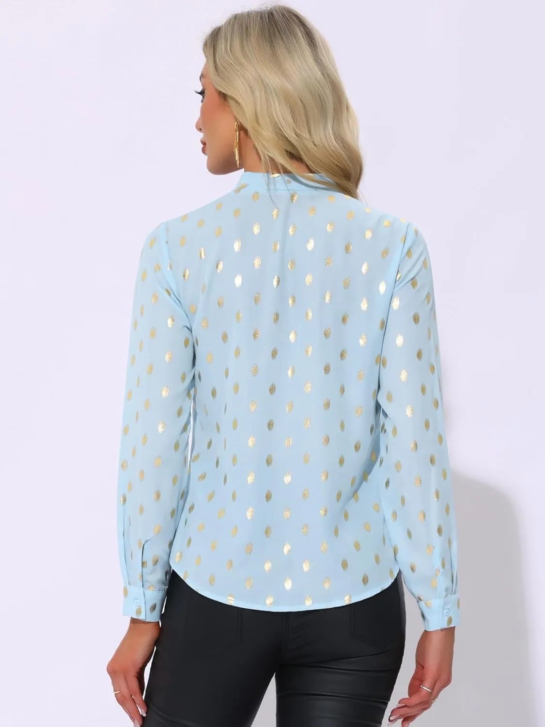 Allegra K Women's Metallic Patterned Blouse V Neck Long Sleeve Gilding Sparkly Dots Star Top