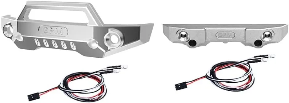 Aluminum 7075 Alloy Front Bumper & Rear Bumper With LED Lights For Traxxas 1/16 Mini Maxx 4WD RTR Brushless Monster Truck 107154-1 Upgrades - Silver