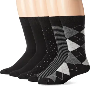 Amazon Essentials Mens Comfortable Patterned Dress Socks, 5 Pairs