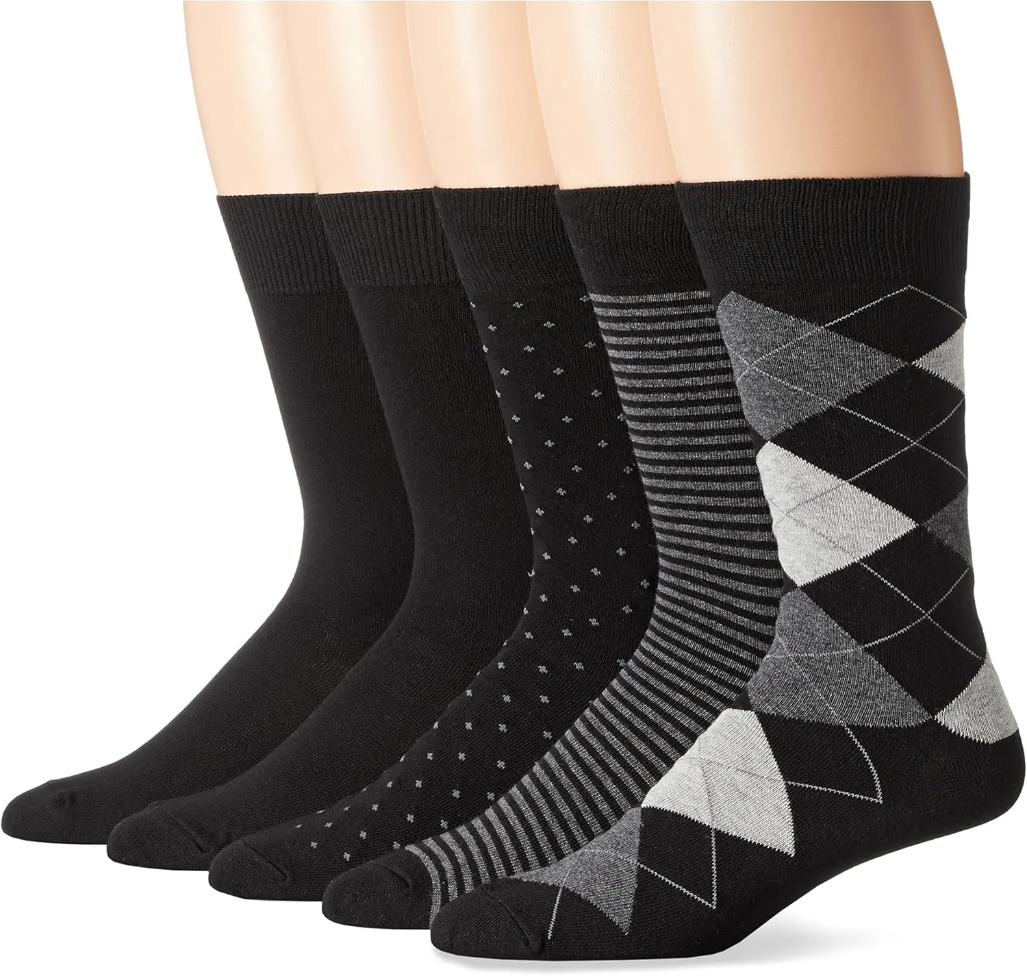 Amazon Essentials Mens Comfortable Patterned Dress Socks, 5 Pairs