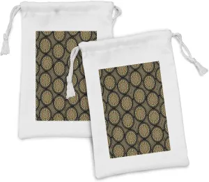 Ambesonne Australia Fabric Pouch Set of 2, Traditional Aboriginal Patterns with Earth Toned Dotted Circles, Small Drawstring Bag for Toiletries Masks and Favors, 9" x 6", Charcoal Grey and Multicolor