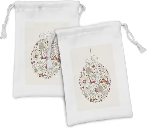 Ambesonne Christmas Fabric Pouch Set of 2, Modern Style Ornaments Colorful Design with Mandala and Carol Patterns Joyful Artwork, Small Drawstring Bag for Toiletries Masks and Favors, 9" x 6",