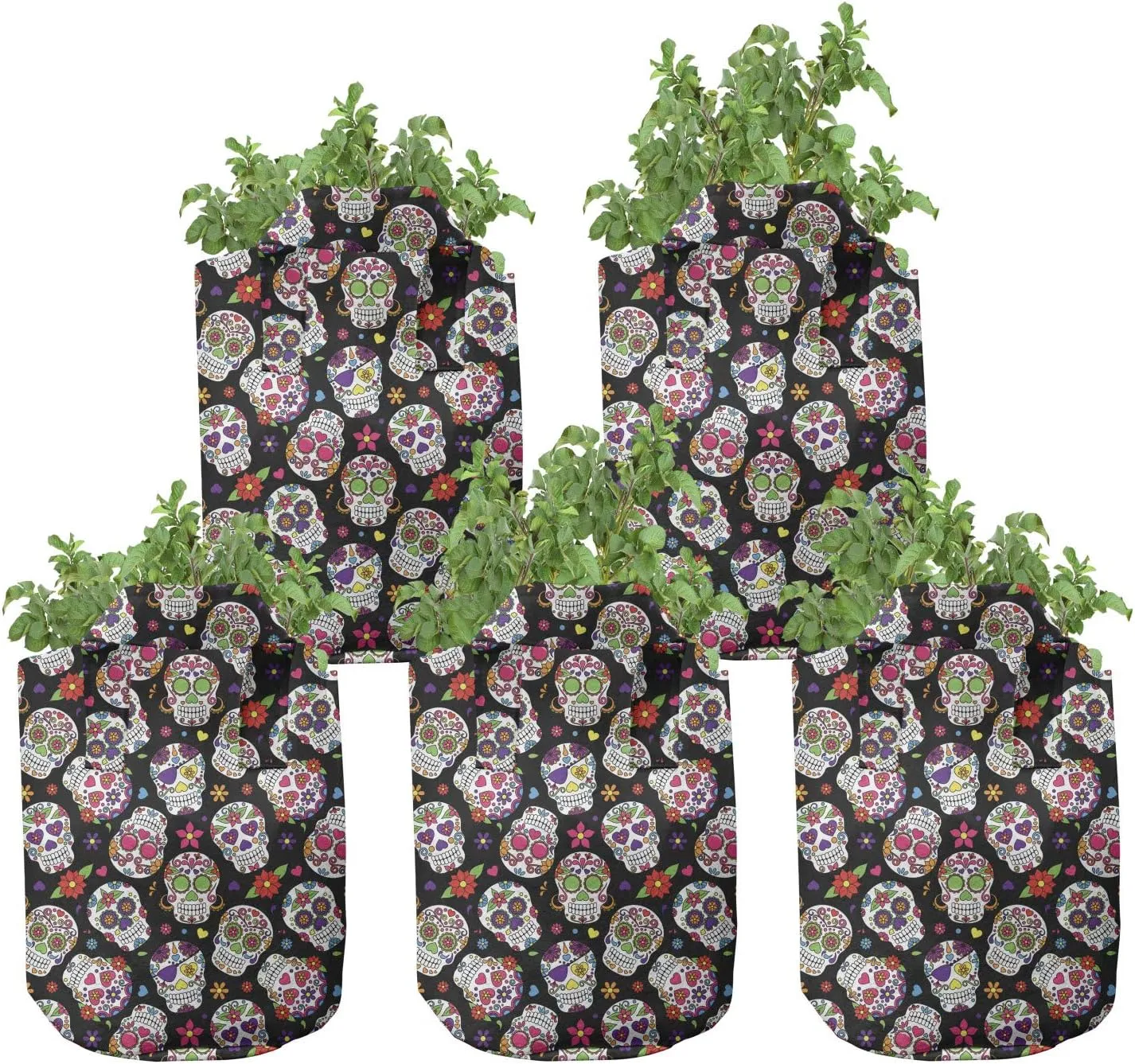 Ambesonne Dolphin Grow Bags 5-Pack, Underwater Fish Pattern, Heavyduty Fabric Pots with Handles for Plants, Blue Grey