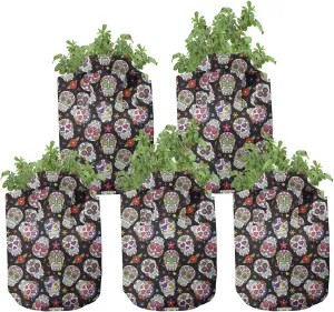 Ambesonne Dolphin Grow Bags 5-Pack, Underwater Fish Pattern, Heavyduty Fabric Pots with Handles for Plants, Blue Grey