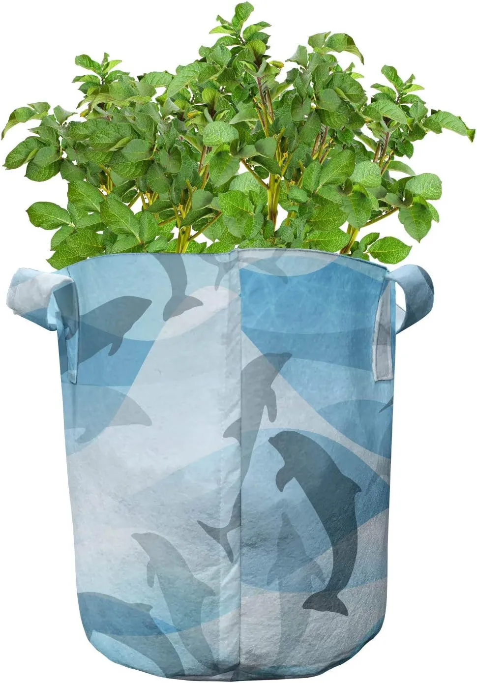 Ambesonne Grey Yellow Grow Bags 5-Pack, Basic Abstract Flowers, Heavyduty Fabric Pots with Handles for Plants, Yellow Khaki
