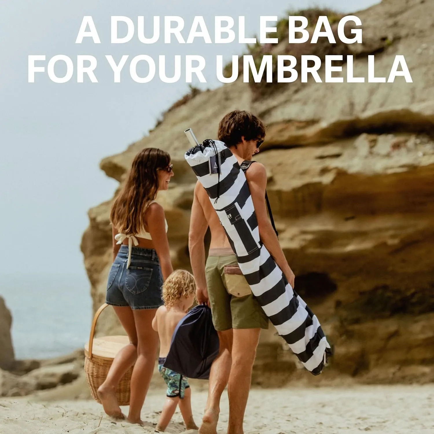 AMMSUN Commercial Grade Heavy Duty Beach Umbrella Carry Bag for storage of Beach & Patio Umbrellas,Universal Foldable Umbrella Bag, Fits Most Outdoor Umbrellas, Navy Stripe