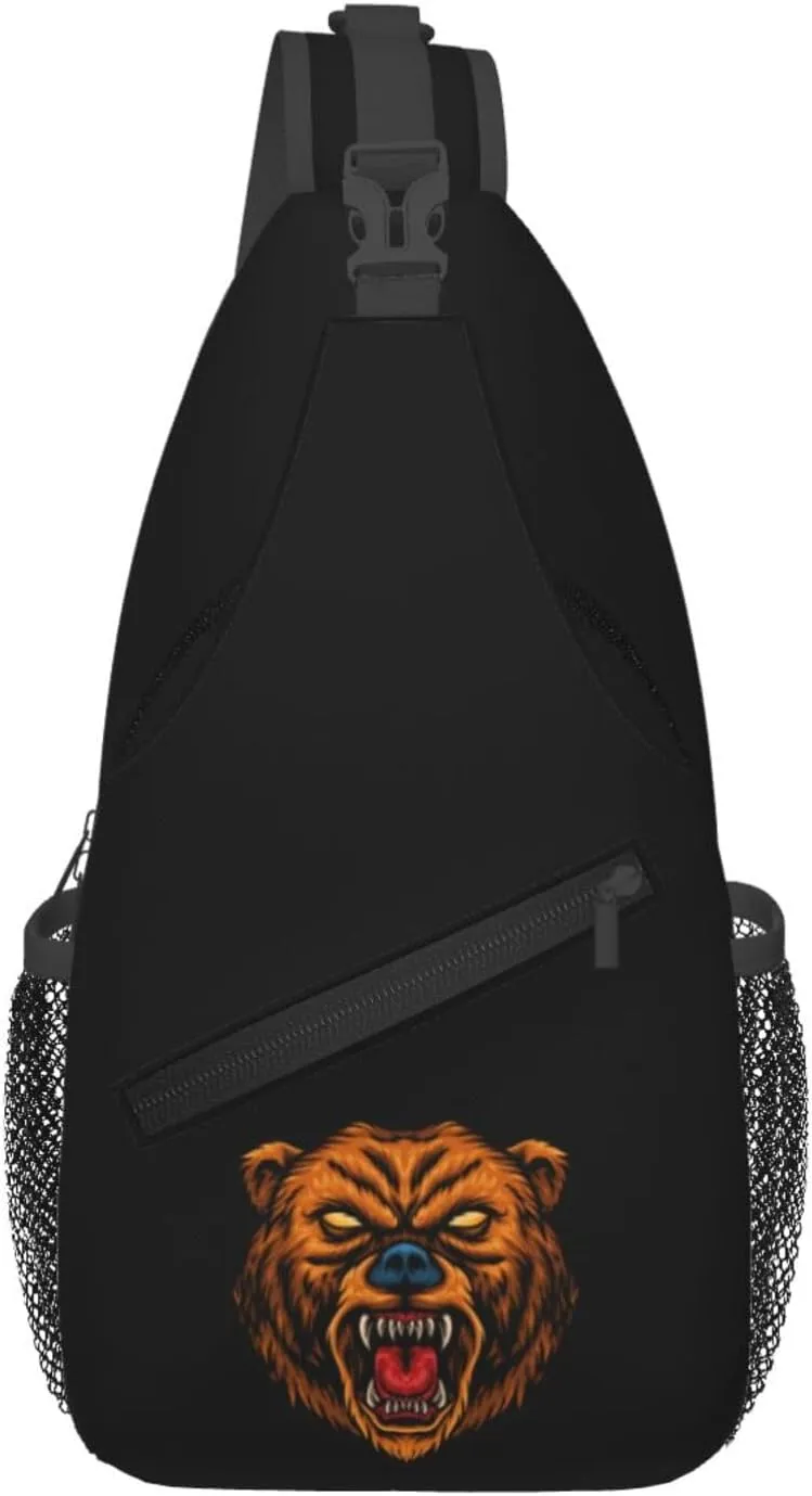 Angry Bear Crossbody Bags For Women Men Chest Backpack Gym Shoulder Bag Travel Outdoor Sports Casual Crossbody Bags