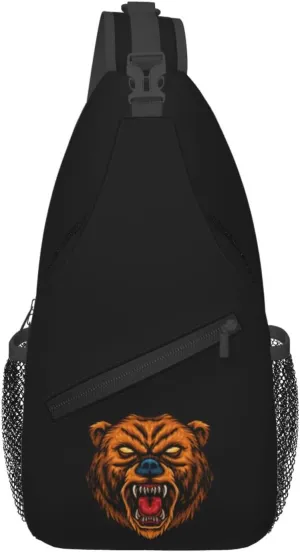 Angry Bear Crossbody Bags For Women Men Chest Backpack Gym Shoulder Bag Travel Outdoor Sports Casual Crossbody Bags