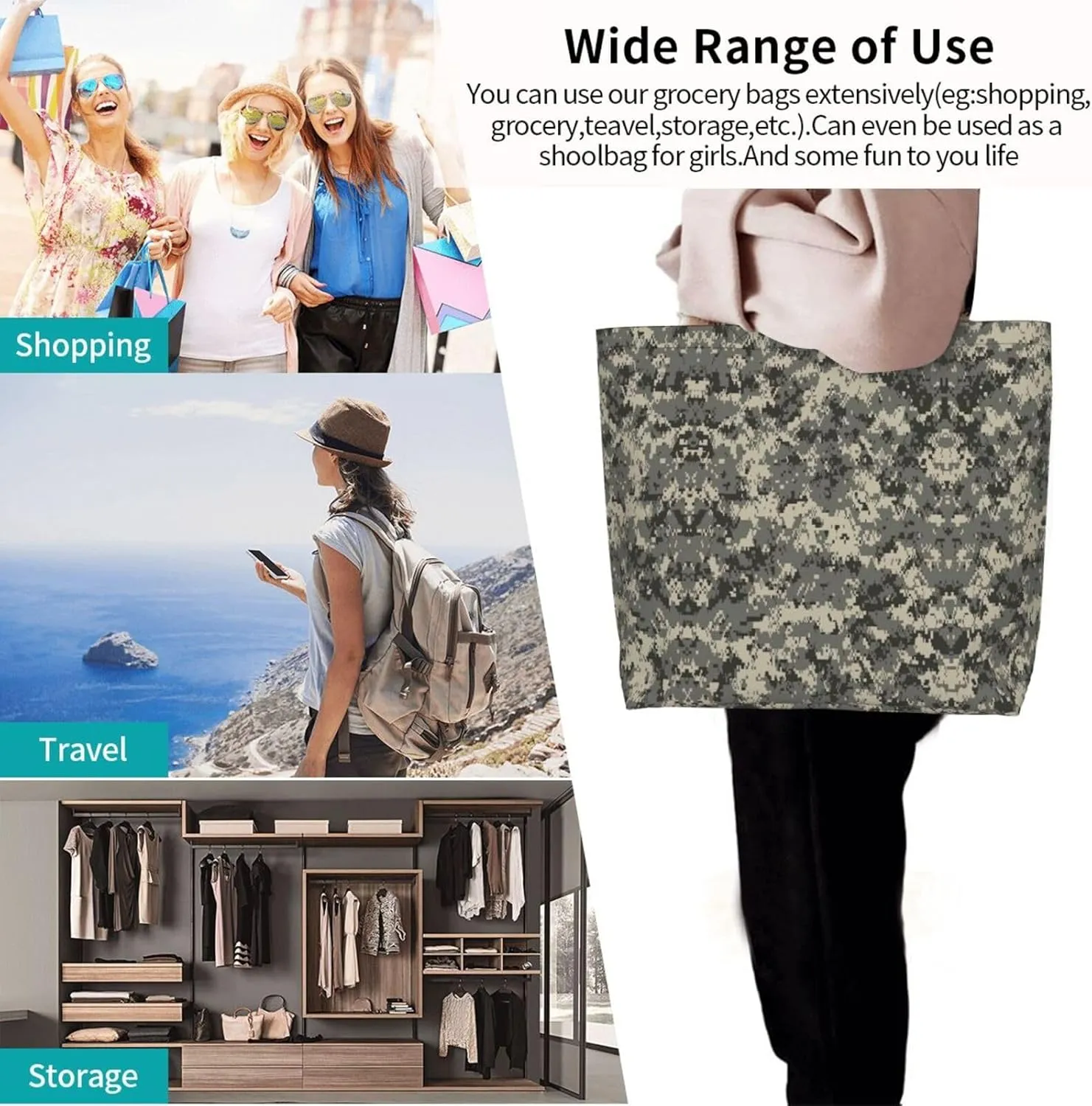 Animal Tiger Leopard Print Rose Flower Print Shoulder Bag For Women Shopping Bags Tote Bag Large Storage Grocery Bags