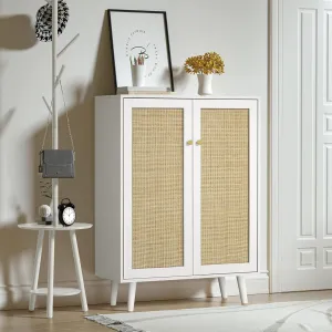 Anmytek Rattan Sideboard, 44" H Tall Entryway Shoe Cabinet with Crafted Rattan Front, 2 Door Accent Cabinet with Adjustable Shelves, White, H0086