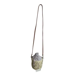 Anthropologie Woven Rattan Crossbody Bag With Striped Cotton Lining & Faux Leather Strap