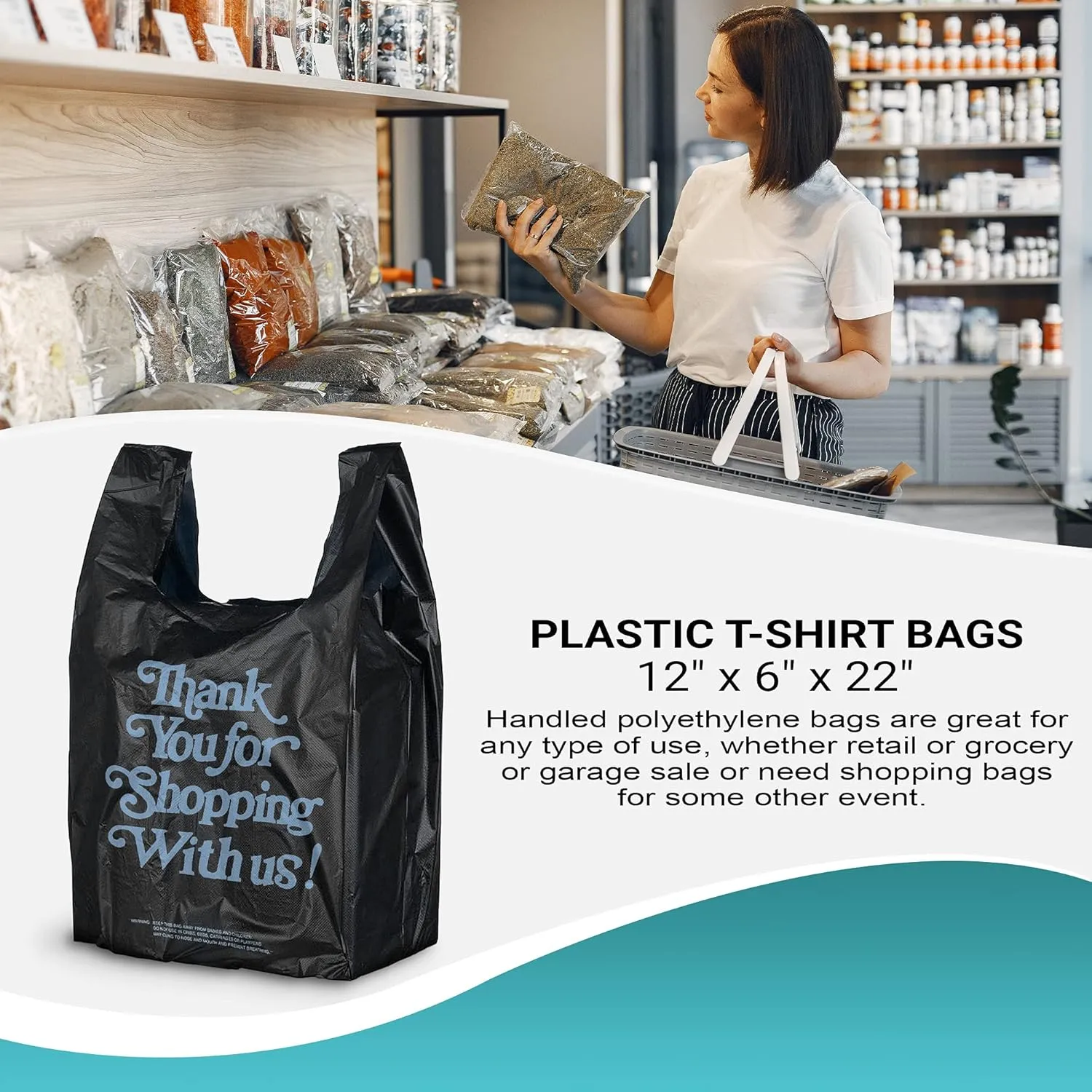 APQ Pack of 700 Thank You Plastic Bags 12 x 6 x 22. Chocolate Carry-Out T-Shirt Bags 12x6x22, Thickness 18 micron. Preprinted Shopping Bags. Durable Poly Bags for Retail Shopping, Restaurant, Clothes.