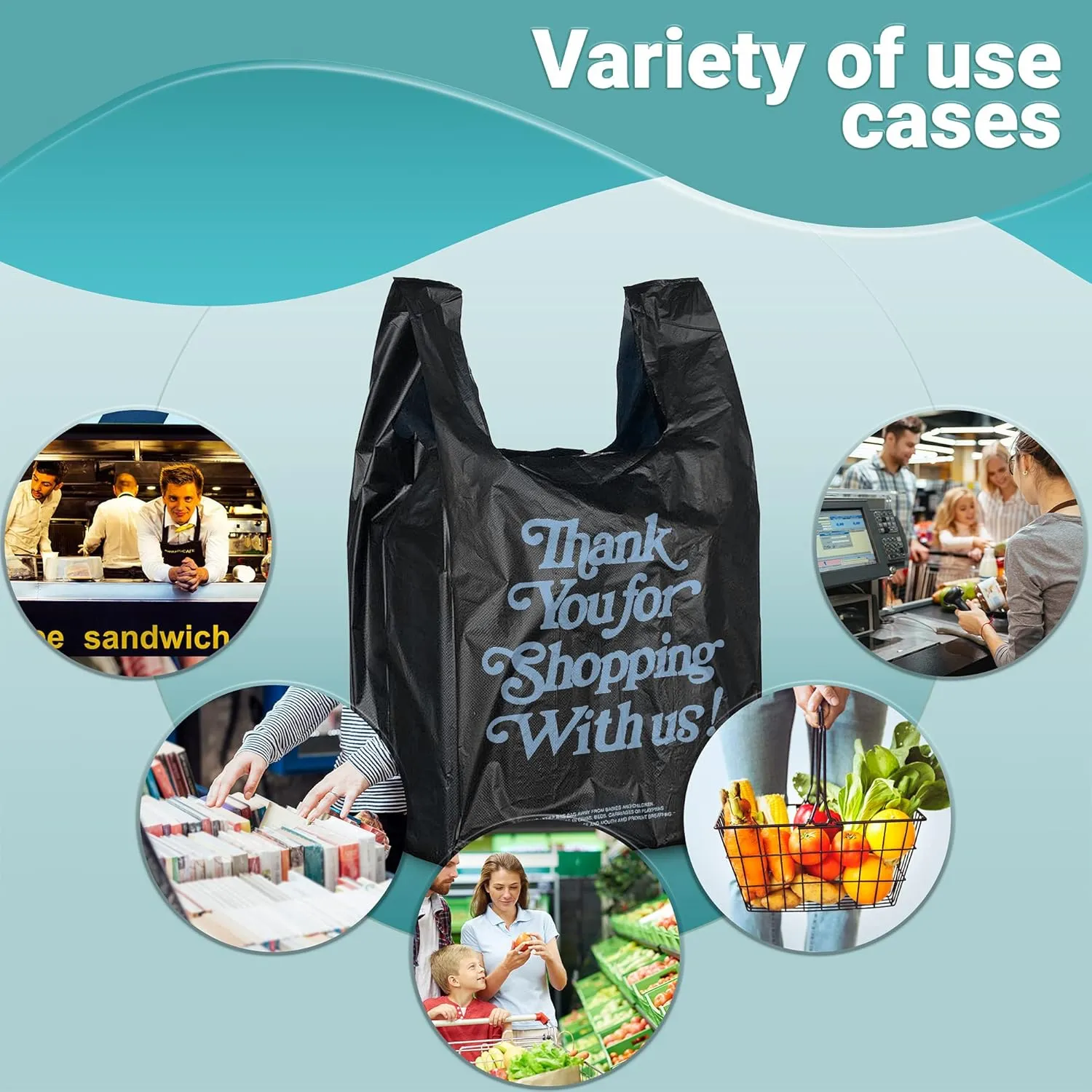 APQ Pack of 700 Thank You Plastic Bags 12 x 6 x 22. Chocolate Carry-Out T-Shirt Bags 12x6x22, Thickness 18 micron. Preprinted Shopping Bags. Durable Poly Bags for Retail Shopping, Restaurant, Clothes.