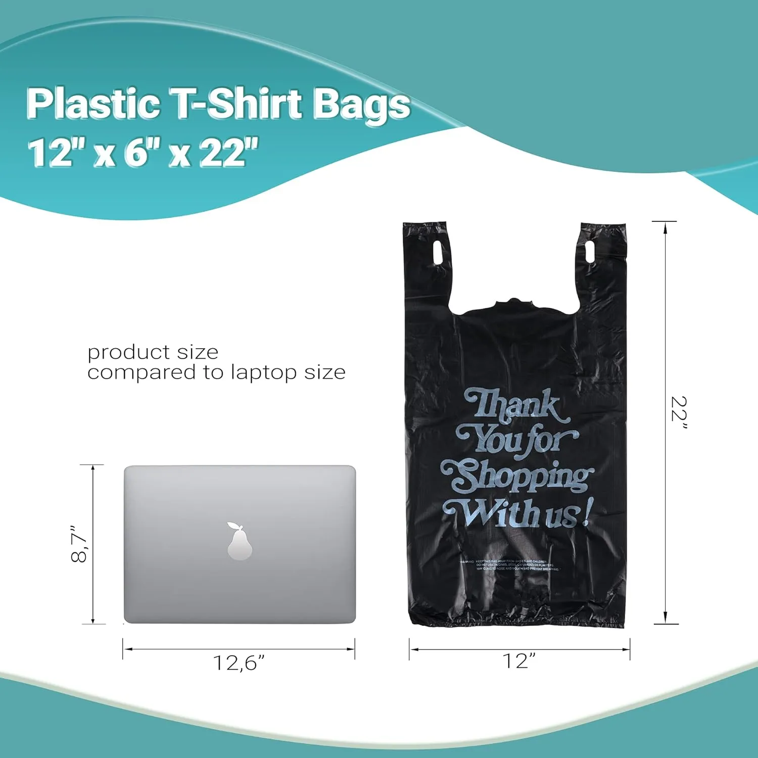 APQ Pack of 700 Thank You Plastic Bags 12 x 6 x 22. Chocolate Carry-Out T-Shirt Bags 12x6x22, Thickness 18 micron. Preprinted Shopping Bags. Durable Poly Bags for Retail Shopping, Restaurant, Clothes.