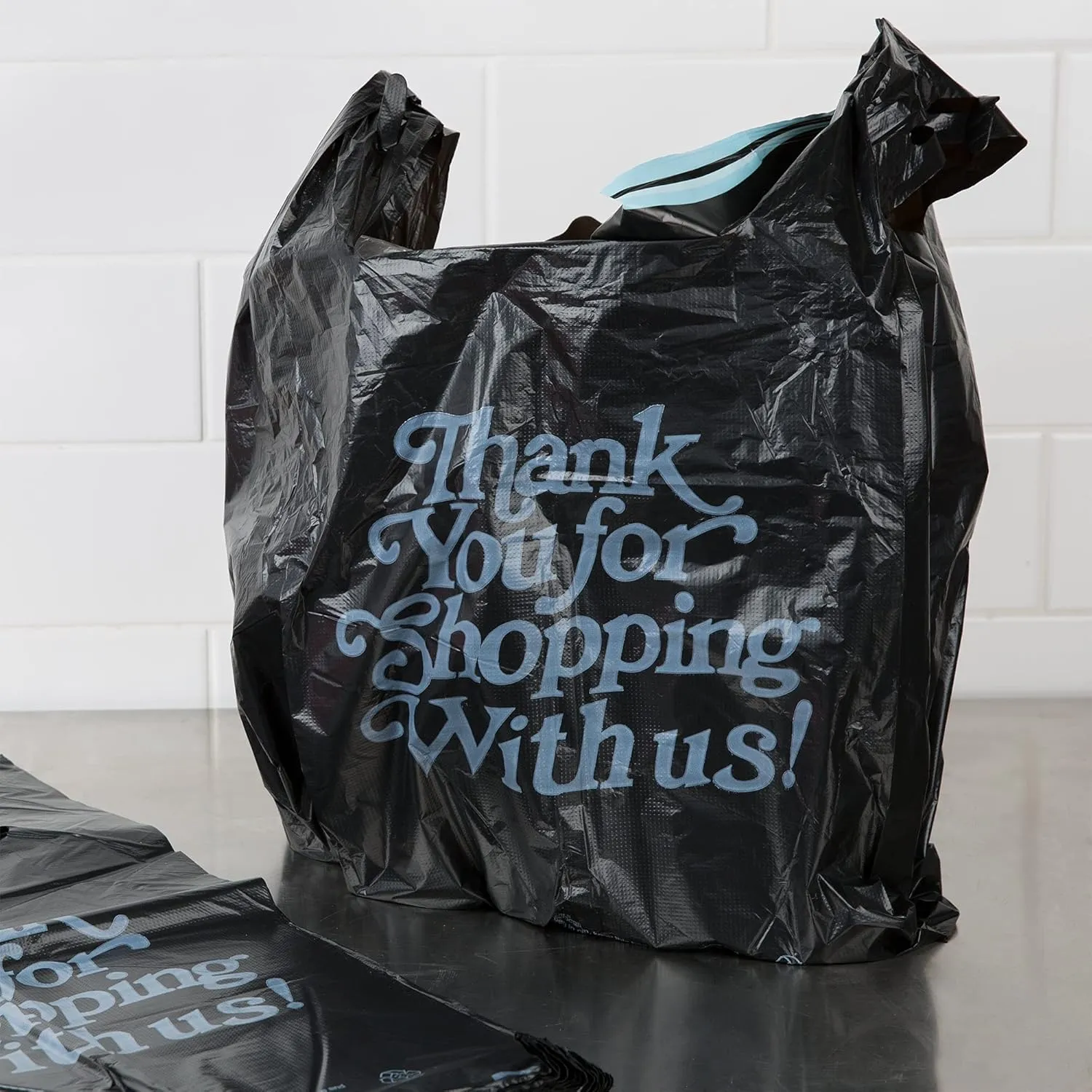 APQ Pack of 700 Thank You Plastic Bags 12 x 6 x 22. Chocolate Carry-Out T-Shirt Bags 12x6x22, Thickness 18 micron. Preprinted Shopping Bags. Durable Poly Bags for Retail Shopping, Restaurant, Clothes.