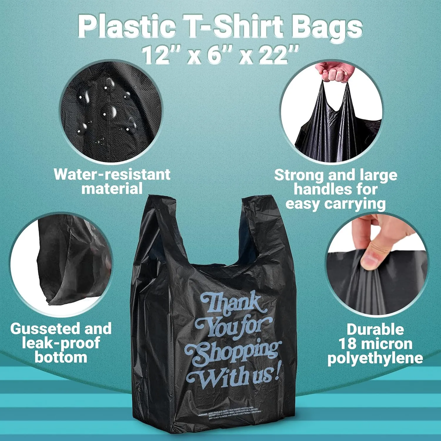 APQ Pack of 700 Thank You Plastic Bags 12 x 6 x 22. Chocolate Carry-Out T-Shirt Bags 12x6x22, Thickness 18 micron. Preprinted Shopping Bags. Durable Poly Bags for Retail Shopping, Restaurant, Clothes.