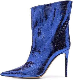 Arqa Women's Metallic Leather Boots, Pointed Toe Stiletto Heel Ankle Boot Wide Calf Fall Fashion Booties