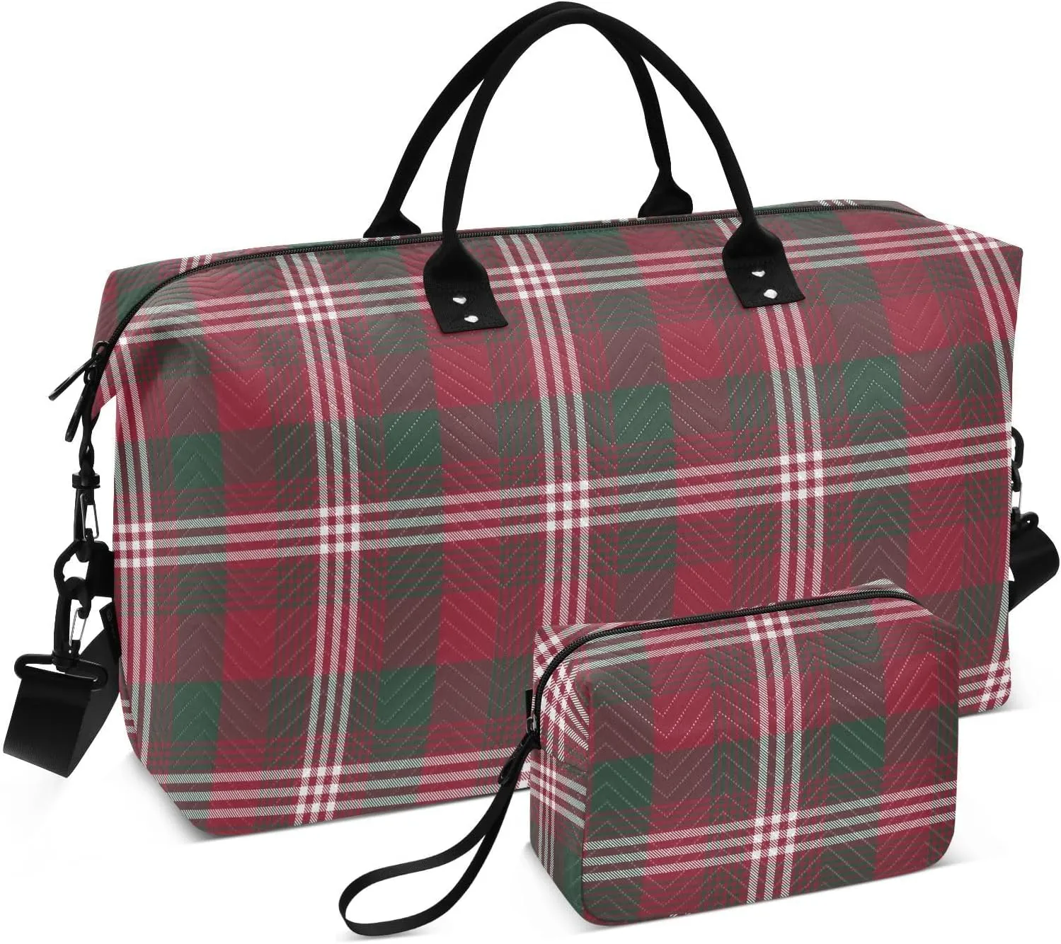 Aslsiy Travel Duffel Bags for Women Christmas Glen Plaid Sports Duffel Bags Red Check Weekender Bags Gym Bag with Toiletry Bag Carry on Overnight Bag
