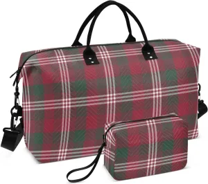 Aslsiy Travel Duffel Bags for Women Christmas Glen Plaid Sports Duffel Bags Red Check Weekender Bags Gym Bag with Toiletry Bag Carry on Overnight Bag