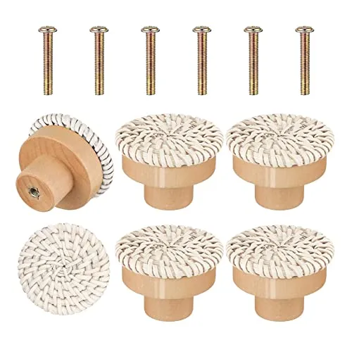 ATORSE® Boho Rattan Dresser Knobs Wooden Rattan Drawer Knobs for Dresser Home Door