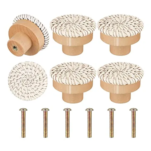 ATORSE® Boho Rattan Dresser Knobs Wooden Rattan Drawer Knobs for Dresser Home Door