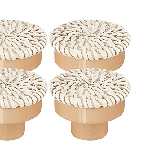 ATORSE® Boho Rattan Dresser Knobs Wooden Rattan Drawer Knobs for Dresser Home Door