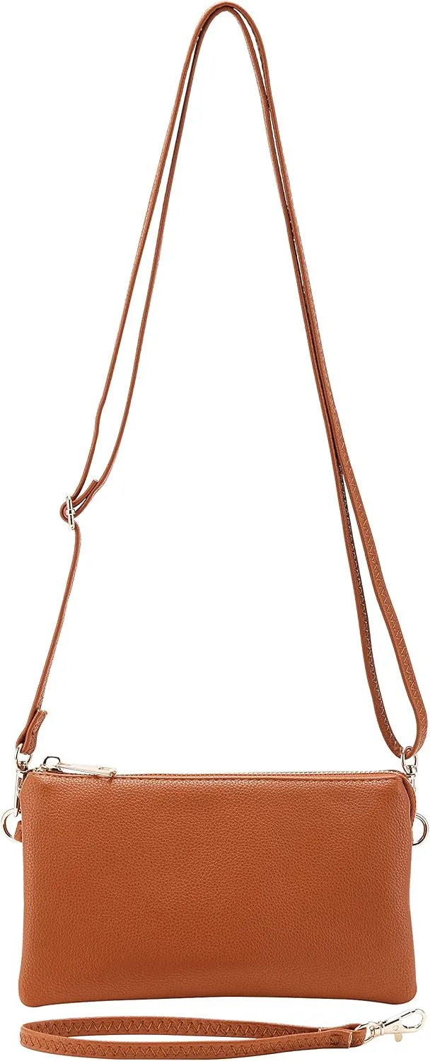 B BRENTANO Vegan Leather Multi-Pocket Crossbody Purse/Clutch with Card Slots, Removable Wristlet & Adjustable Shoulder Strap