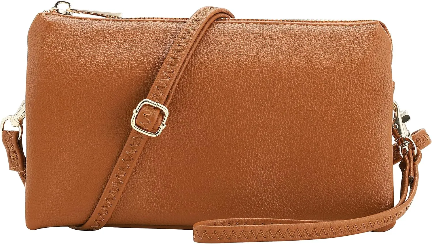 B BRENTANO Vegan Leather Multi-Pocket Crossbody Purse/Clutch with Card Slots, Removable Wristlet & Adjustable Shoulder Strap
