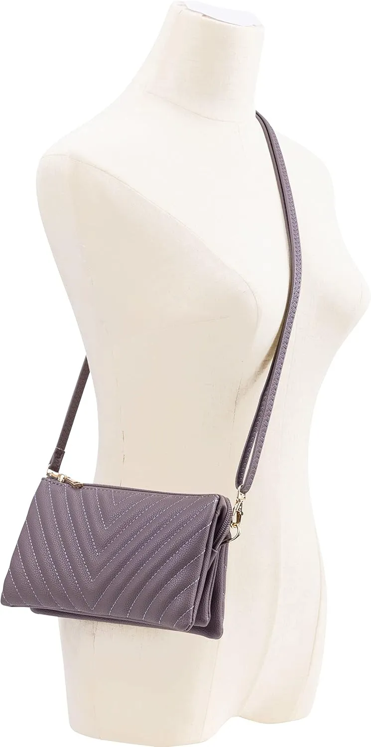 B BRENTANO Vegan Leather Multi-Pocket Crossbody Purse/Clutch with Card Slots, Removable Wristlet & Adjustable Shoulder Strap