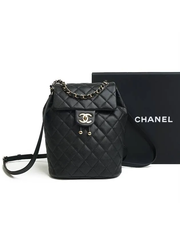 Backpack Calfskin Black Metal Early-bird special Complete collection Chanel Gold Shiny Grained