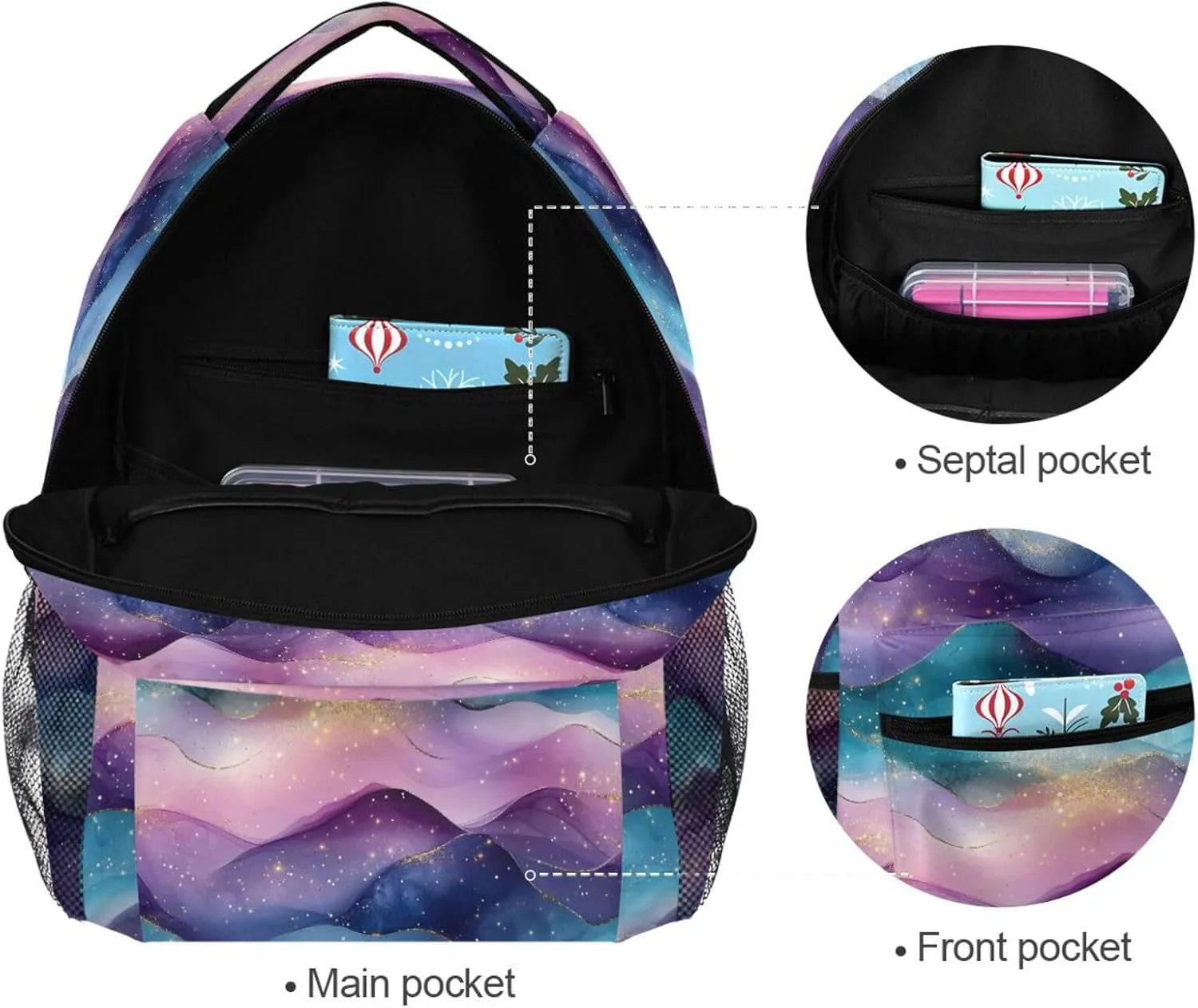 Backpack for Teenager Waterproof Stylish Travel Bags with Chest Strap for Business Work College Travel Trip Teal Purple